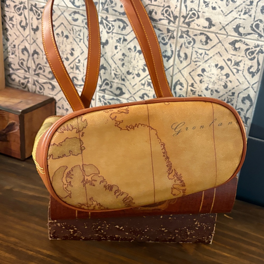 Alviero Martini Brown Map Print small tote - Picture 3 of 9